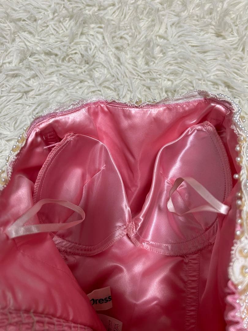 DRESS BLACKビーズロングドレス Mサイズ ピンク演奏会パーティ