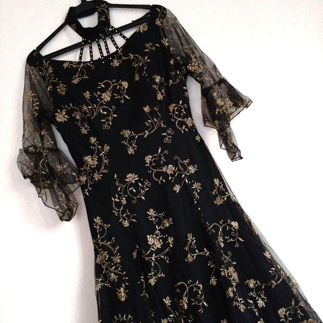 美品　花柄刺繍　社交ダンスドレス パーティードレス　Мサイズ