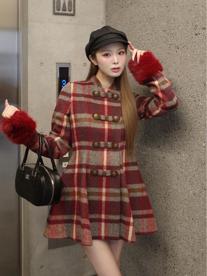 Darich ケープチェックナポレオンコート