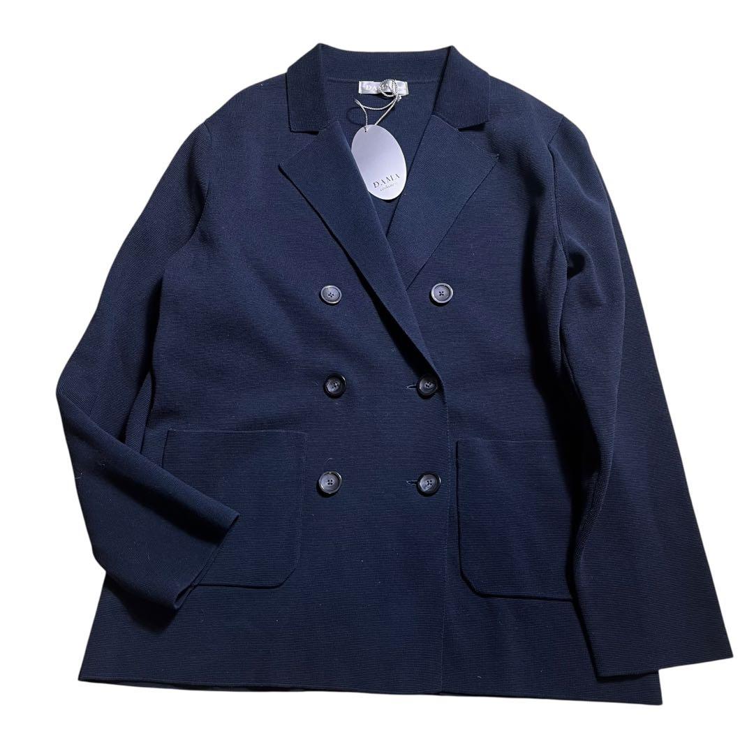 新品　DAMA collection ニット　ダブルボタン　ジャケット　3L 紺