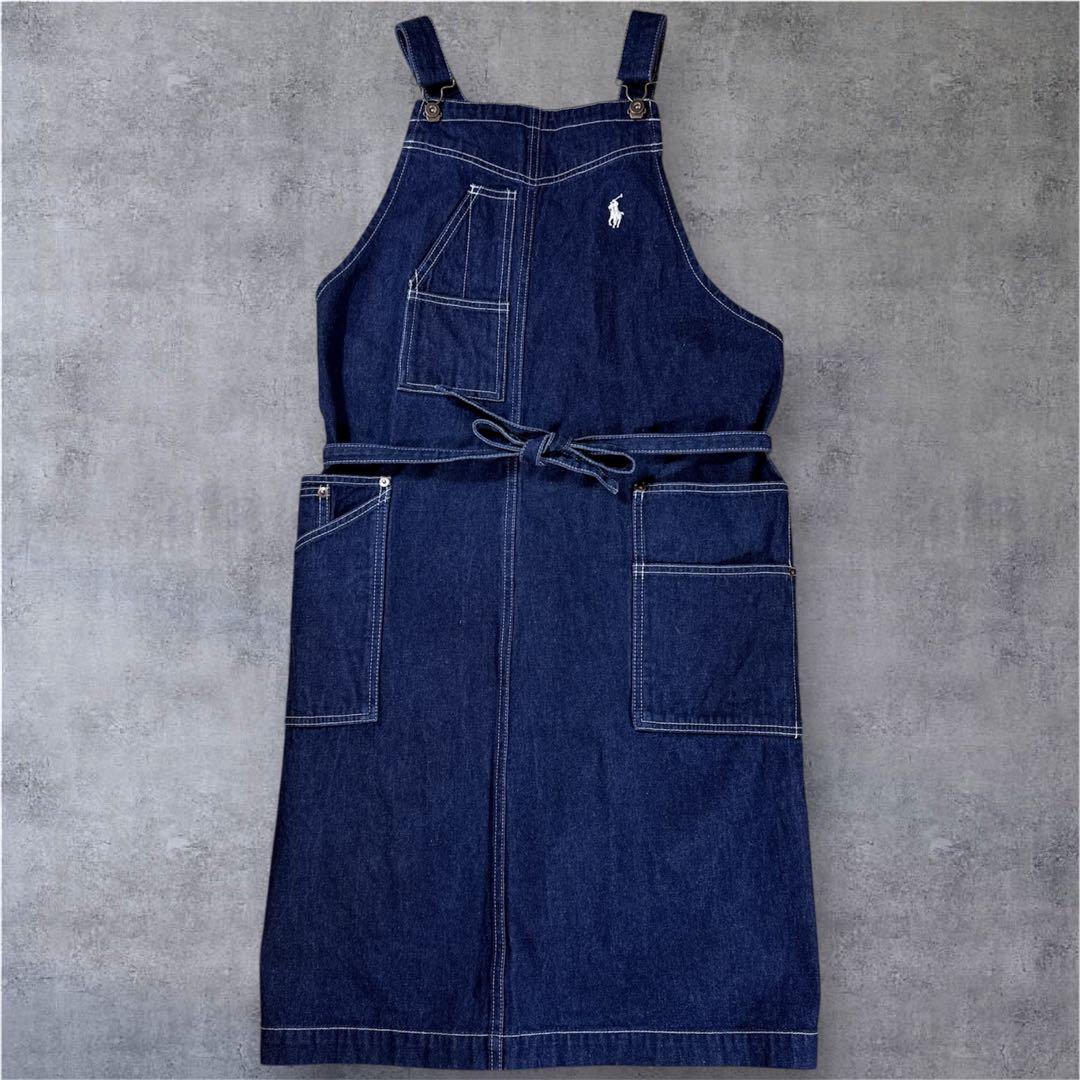 ラルフローレン　エプロン　デニム　インディゴ　濃紺　ポニー刺繍