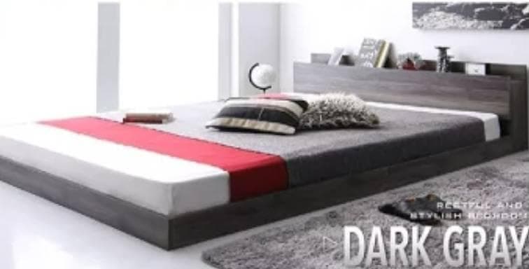 シングルサイズ・棚コンセント付きフロアベッド・ダークグレー 7-12