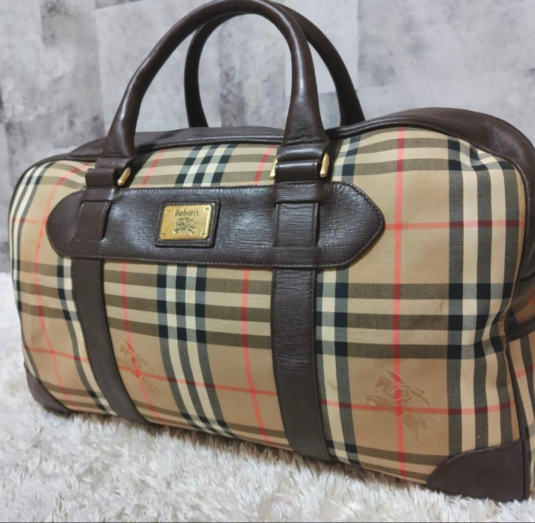 Burberry ボストンバッグ大容量 ノバチェック 旅行カバン シャドーホース