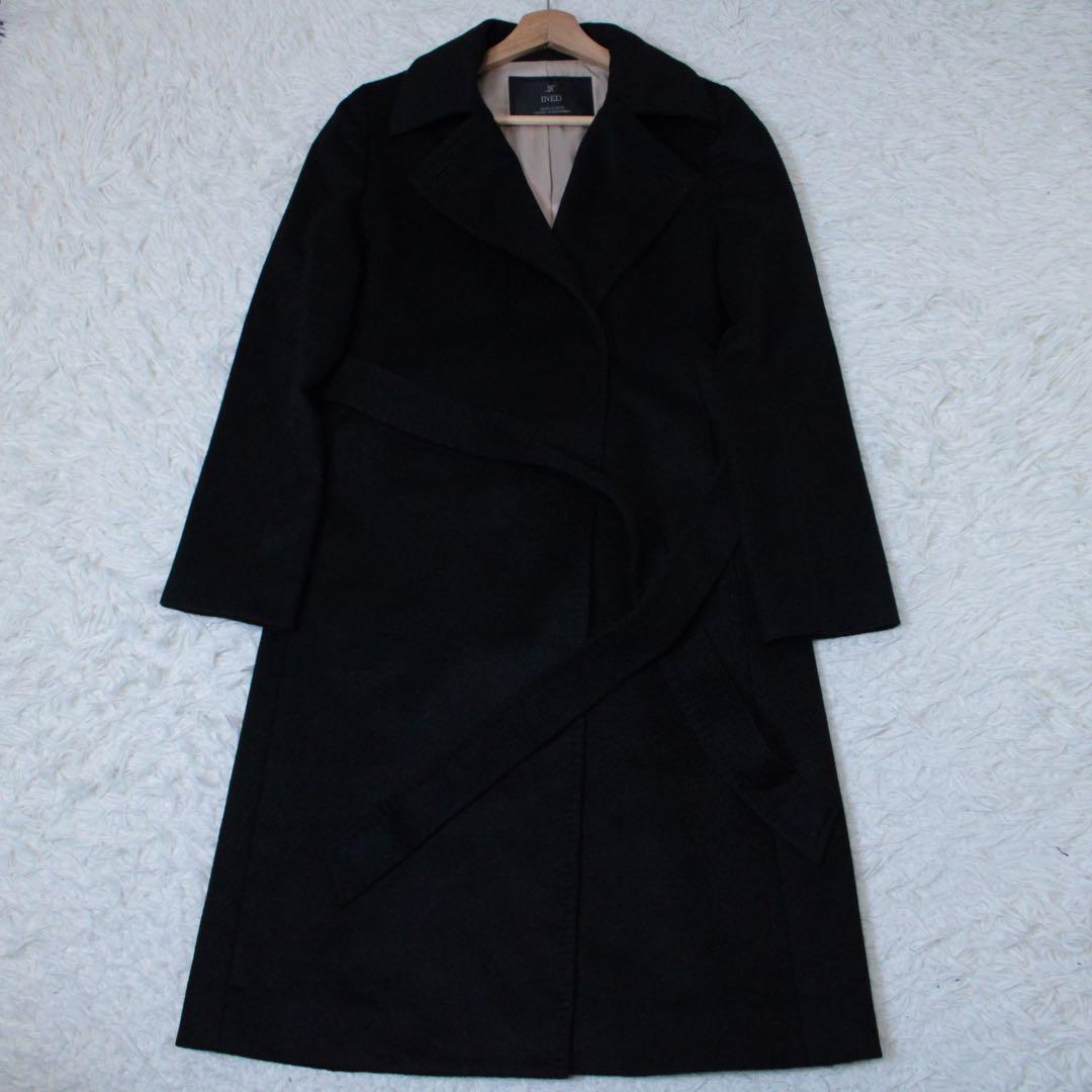 INED イネド カシミヤ100% 2WAY ラップコート 黒 9 冠婚葬祭