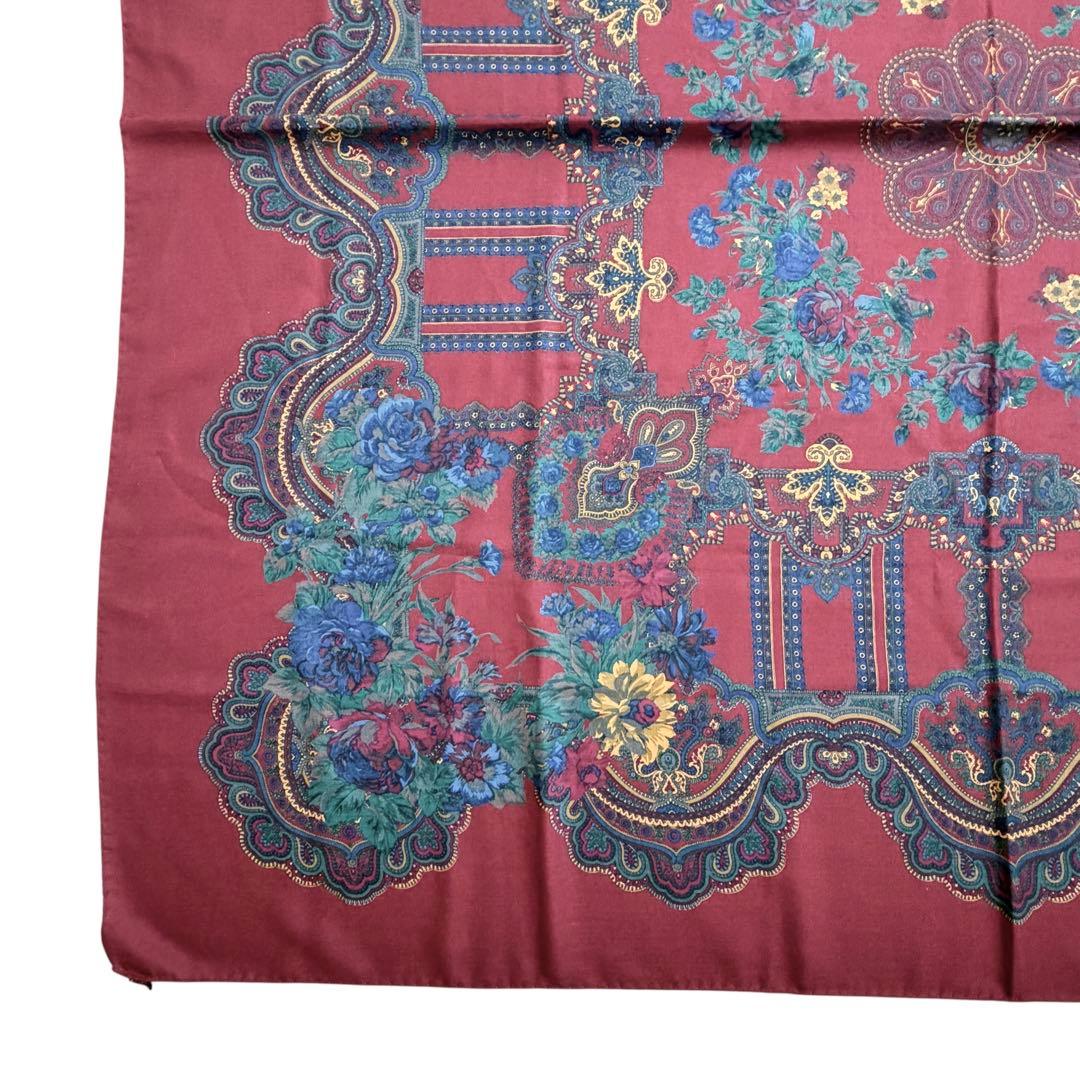 希少/美品✨エトロ 大判 ショール ストール ペイズリー ウール×シルク レッド