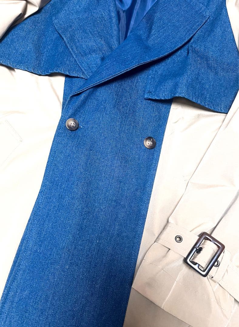 Thevon 異素材デニムリメイクデザインチェスターコート ゆったり トレンチ