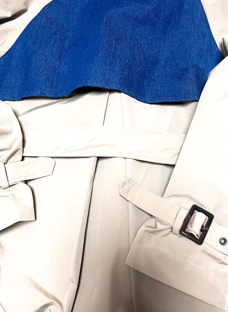 Thevon 異素材デニムリメイクデザインチェスターコート ゆったり トレンチ