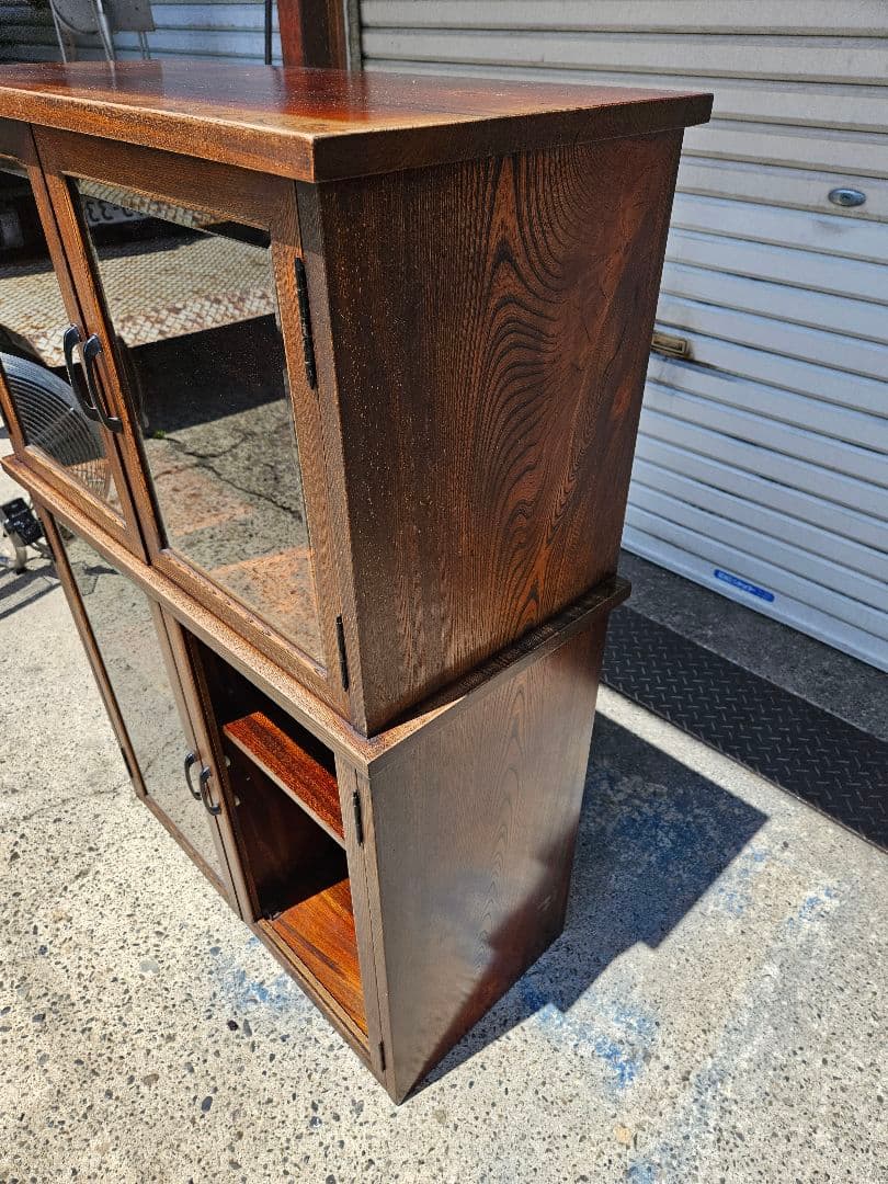 欅のガラスケース 飾り棚 キャビネット 無垢材 木製 ヴィンテージ レトロ