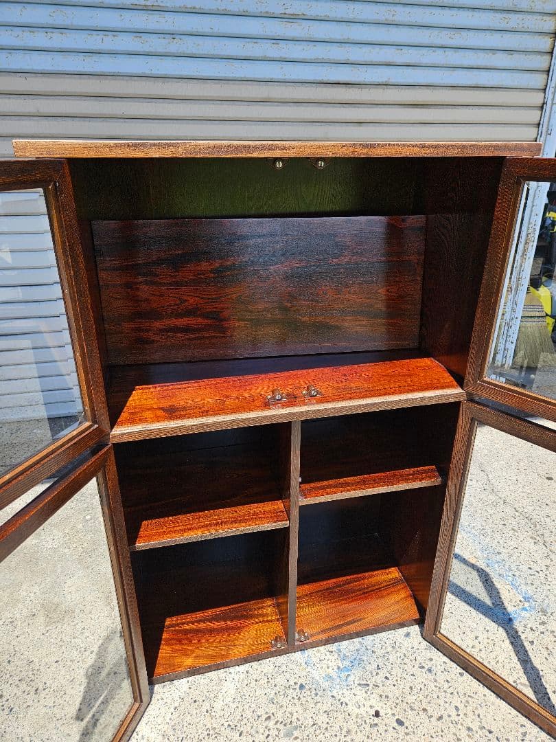 欅のガラスケース 飾り棚 キャビネット 無垢材 木製 ヴィンテージ レトロ