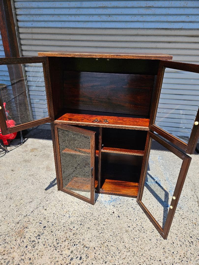 欅のガラスケース 飾り棚 キャビネット 無垢材 木製 ヴィンテージ レトロ