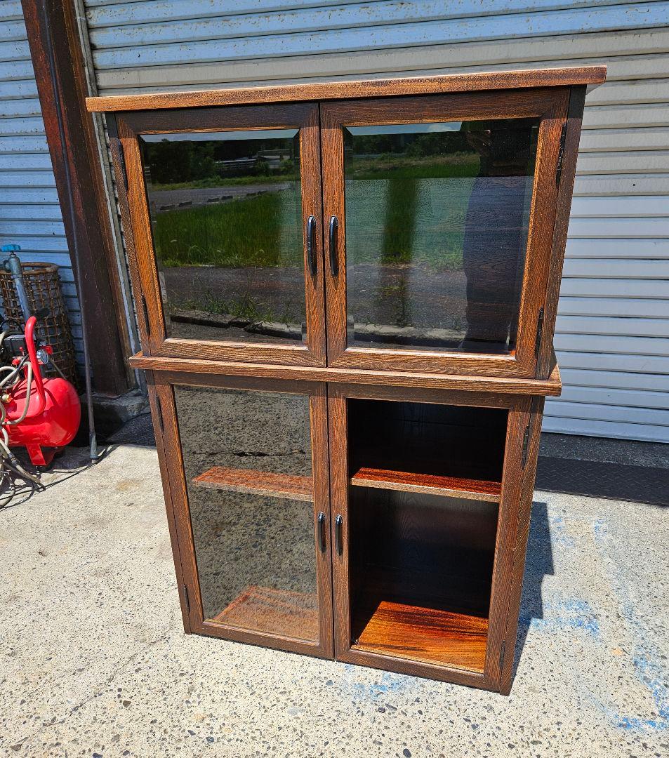 欅のガラスケース 飾り棚 キャビネット 無垢材 木製 ヴィンテージ レトロ