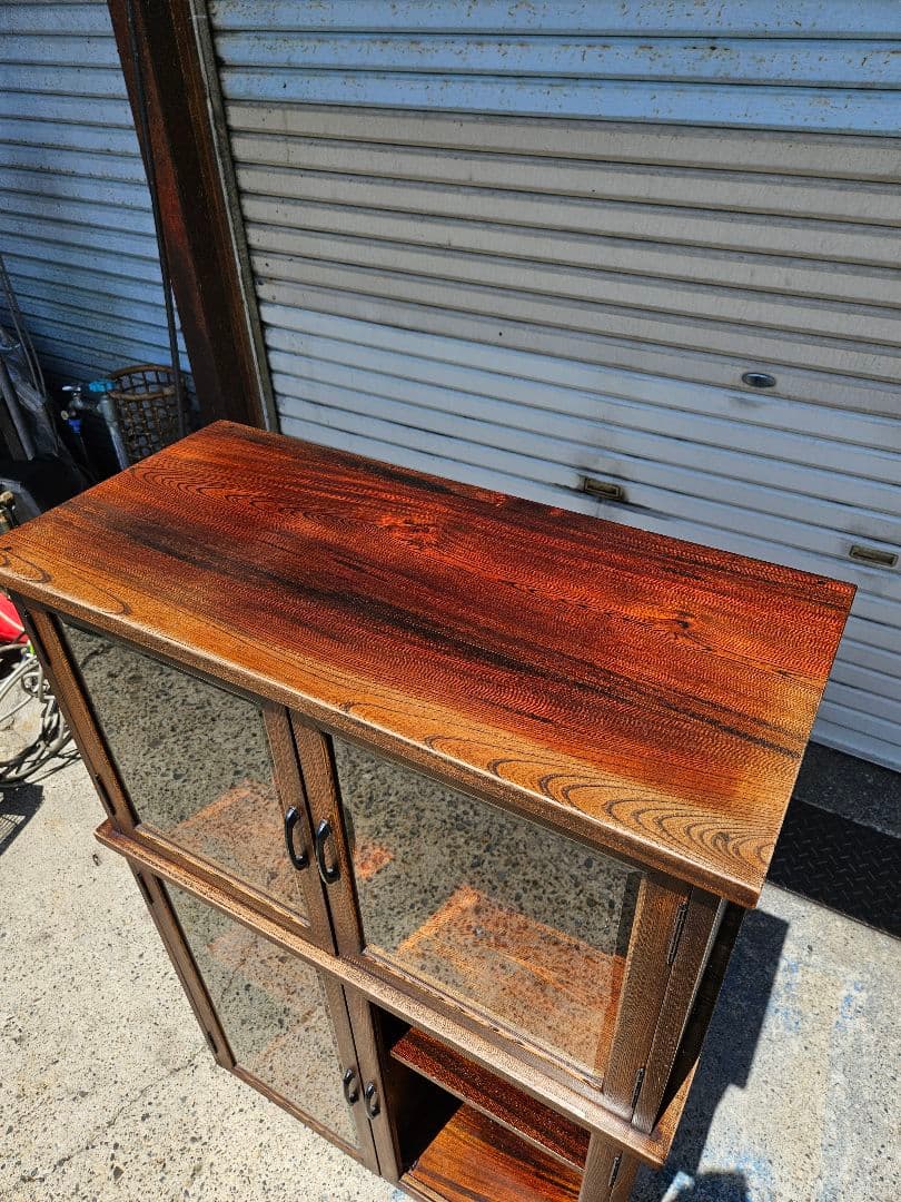 欅のガラスケース 飾り棚 キャビネット 無垢材 木製 ヴィンテージ レトロ