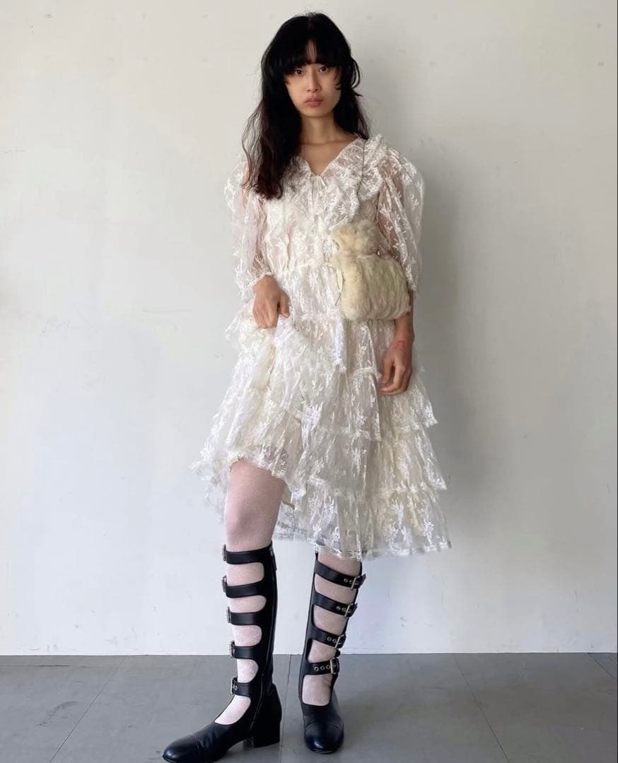 curiosヴィンテージ　レース フリル ワンピース