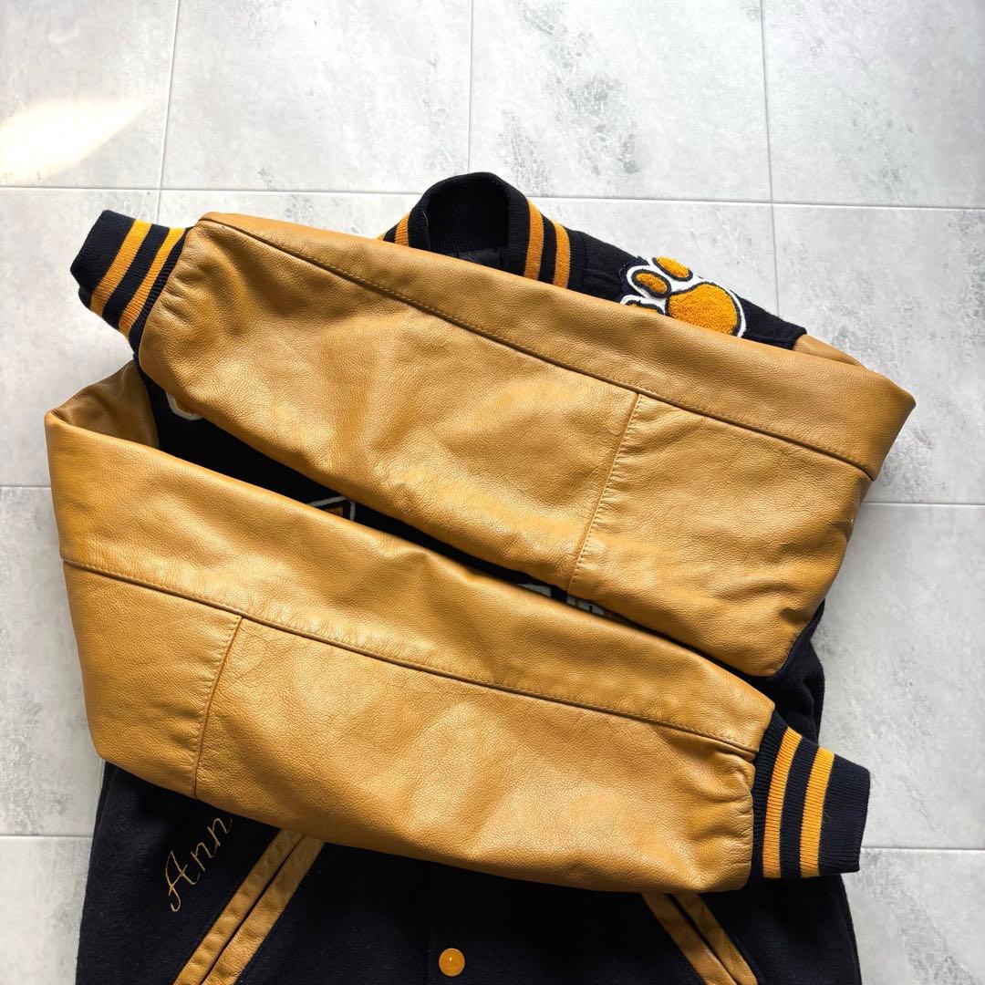 【USA製】HOLLOWAY スタジャン 袖レザー ワッペン チェーンステッチ