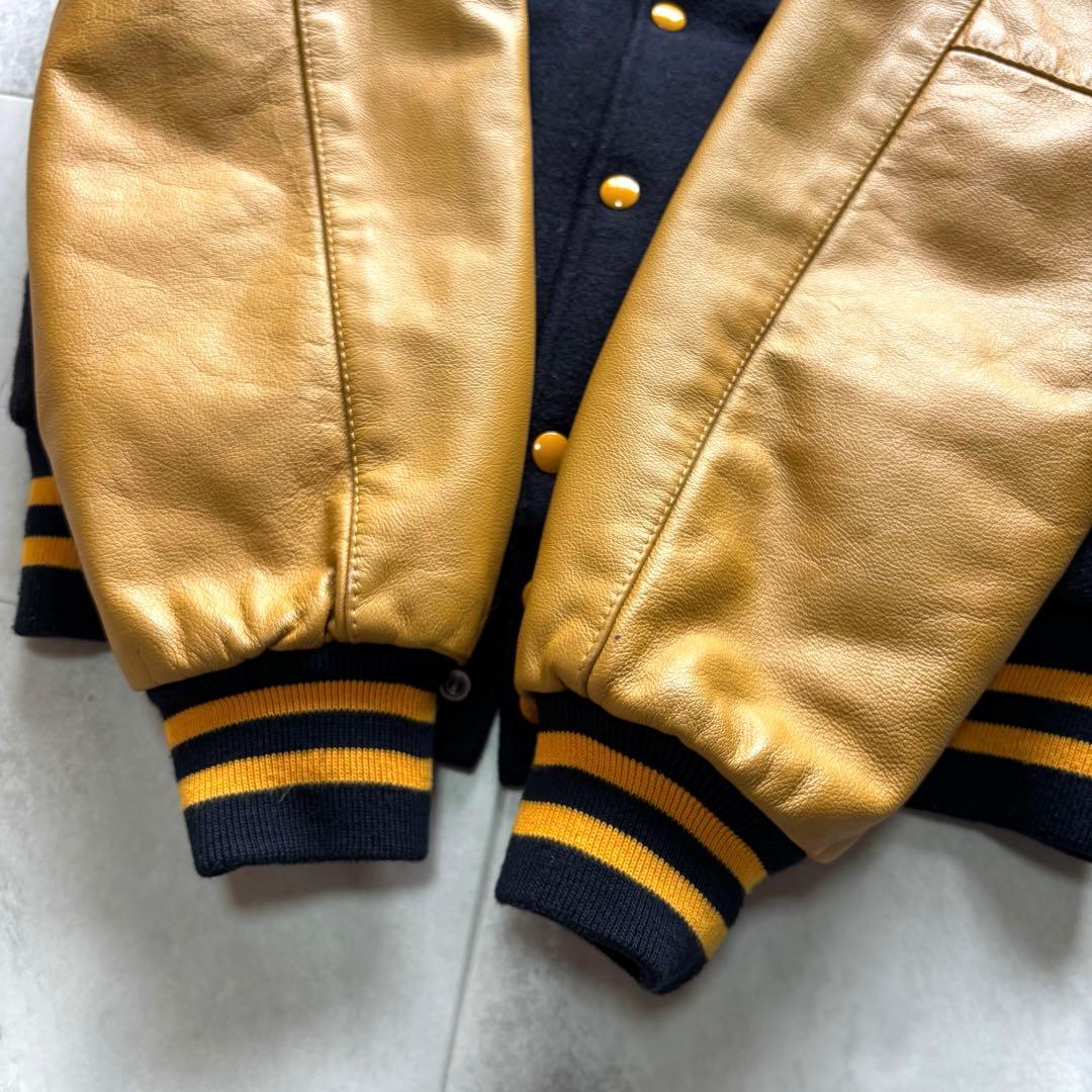 【USA製】HOLLOWAY スタジャン 袖レザー ワッペン チェーンステッチ