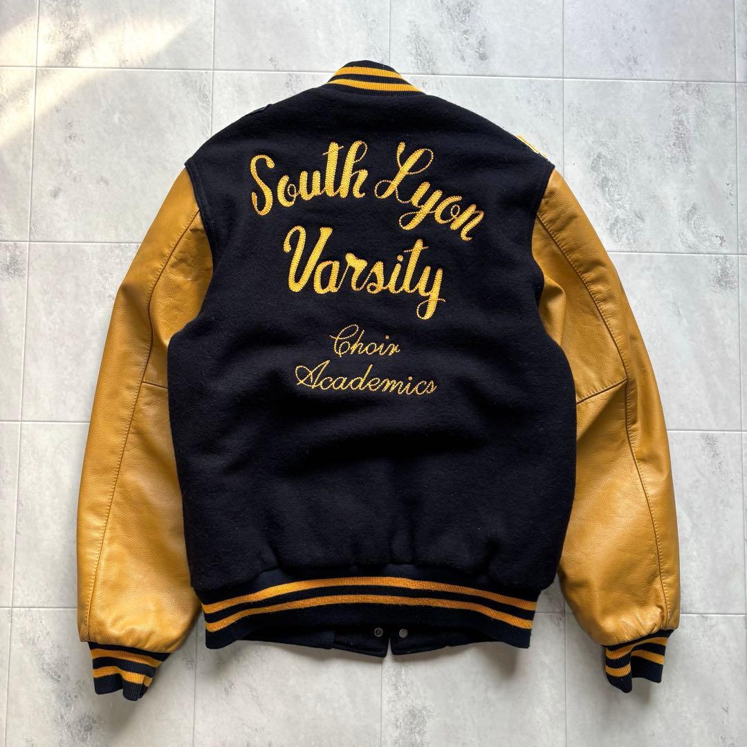 【USA製】HOLLOWAY スタジャン 袖レザー ワッペン チェーンステッチ