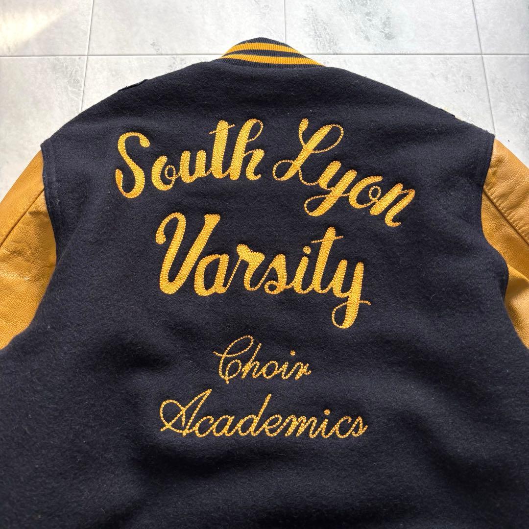 【USA製】HOLLOWAY スタジャン 袖レザー ワッペン チェーンステッチ