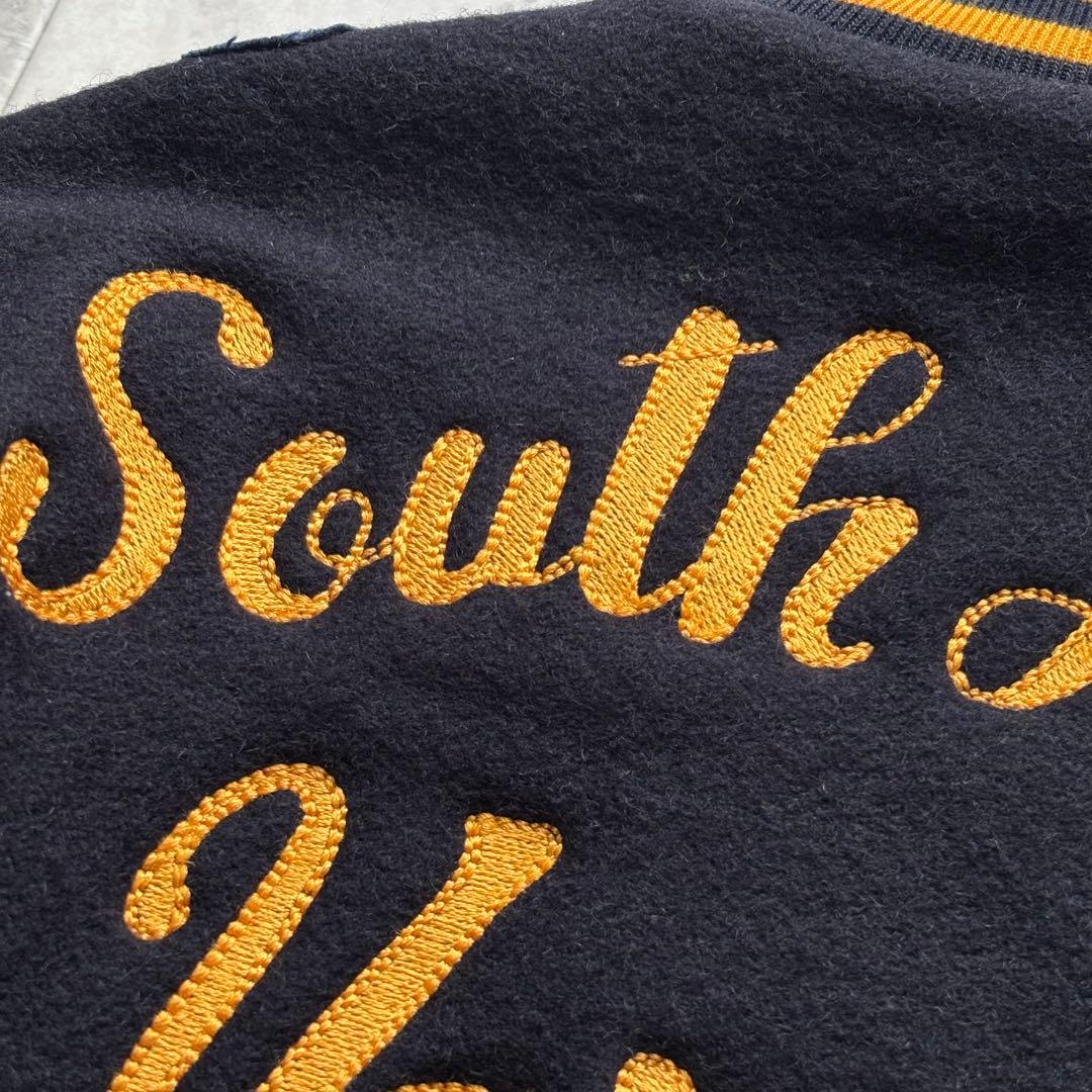 【USA製】HOLLOWAY スタジャン 袖レザー ワッペン チェーンステッチ