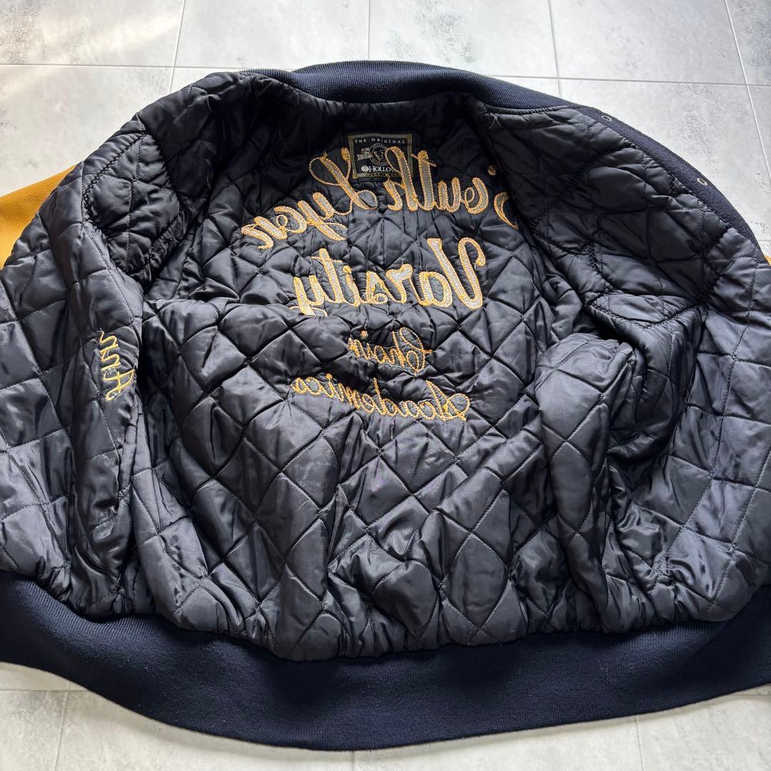 【USA製】HOLLOWAY スタジャン 袖レザー ワッペン チェーンステッチ