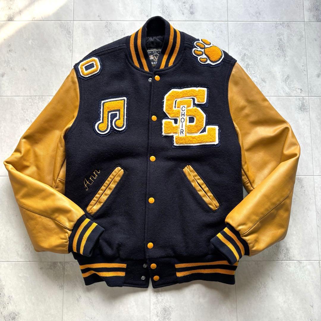 【USA製】HOLLOWAY スタジャン 袖レザー ワッペン チェーンステッチ