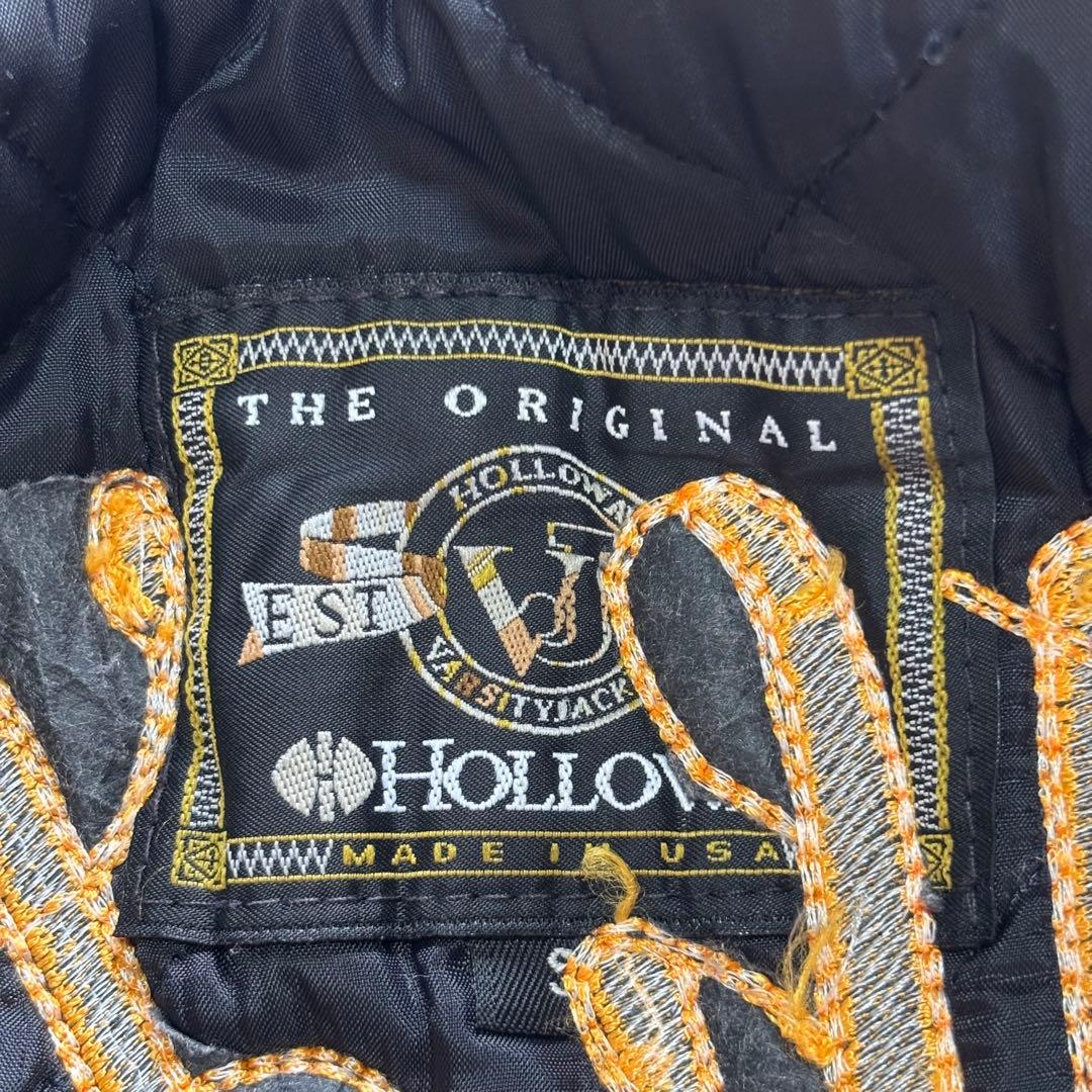 【USA製】HOLLOWAY スタジャン 袖レザー ワッペン チェーンステッチ