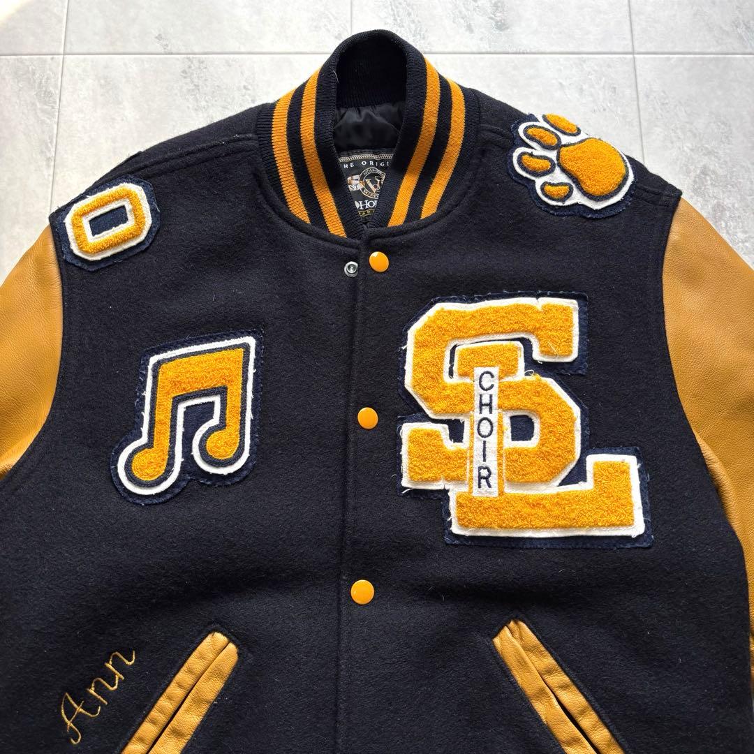 【USA製】HOLLOWAY スタジャン 袖レザー ワッペン チェーンステッチ