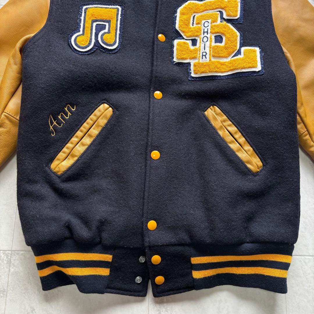 【USA製】HOLLOWAY スタジャン 袖レザー ワッペン チェーンステッチ