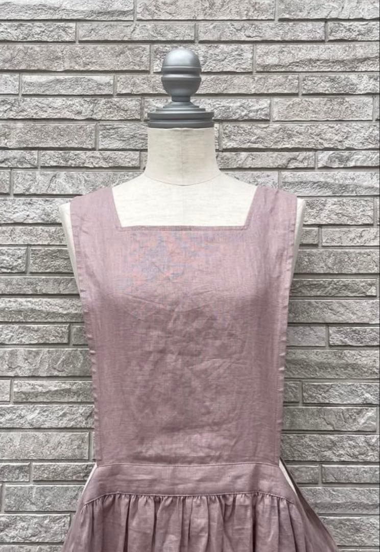 リネンレイヤード2wayエプロンワンピース　パープル