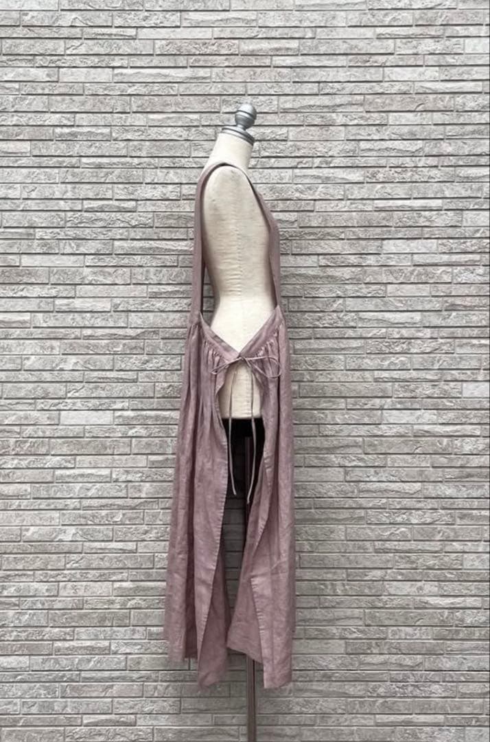 リネンレイヤード2wayエプロンワンピース　パープル