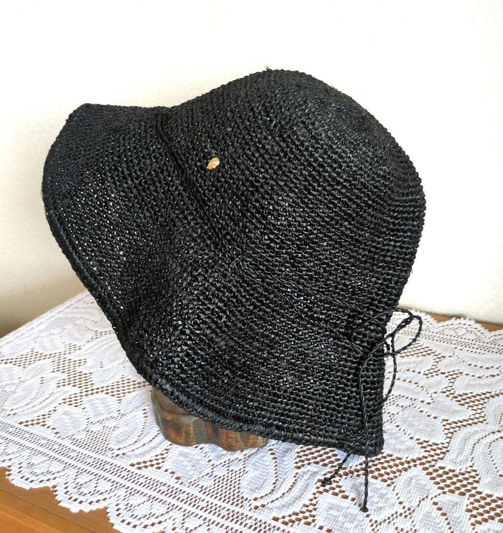 ヘレンカミンスキー　麦わら帽子　ブラック 　ラフィア　つば 10cm