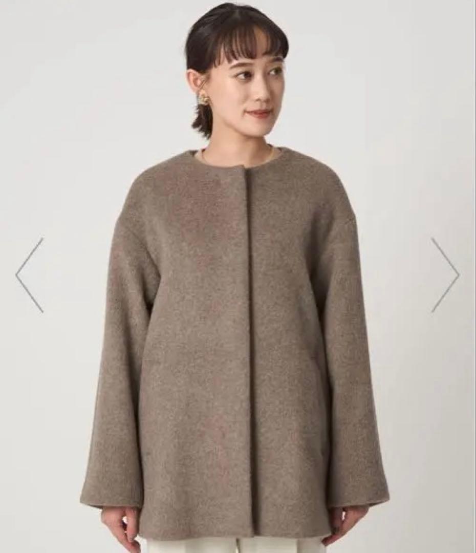 アンゴラビーバー 38 グリーンレーベルリラクシング ノーカラー ミドル コート