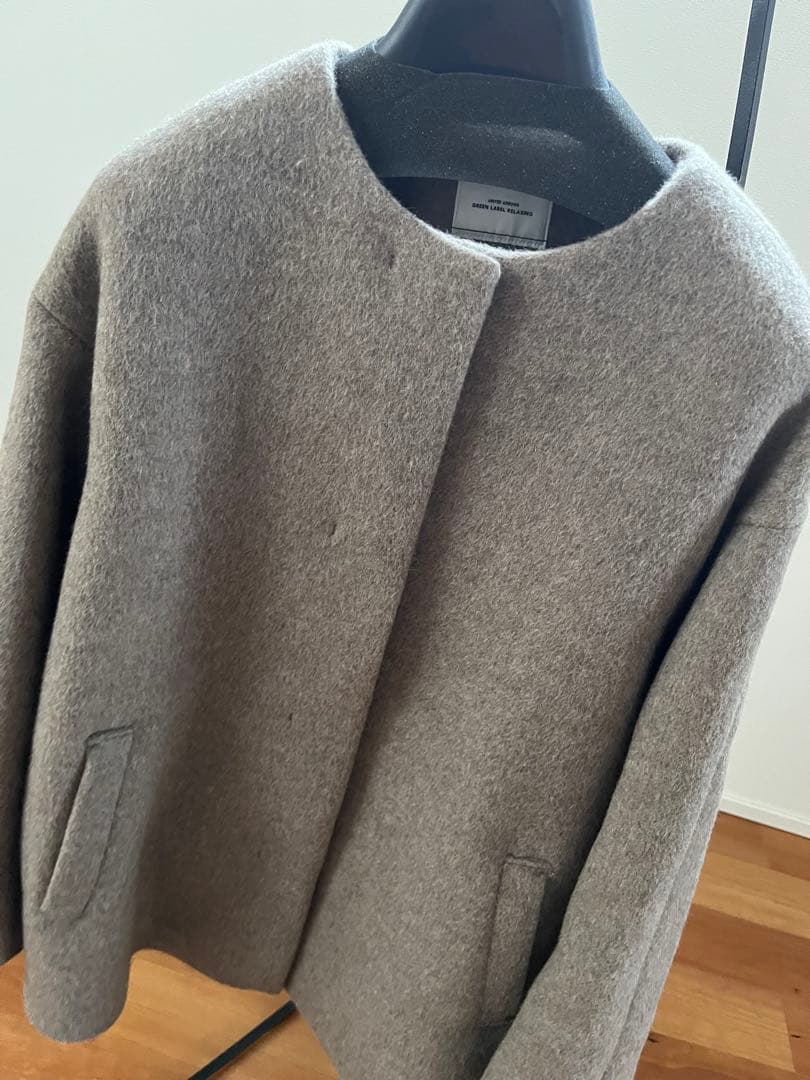 アンゴラビーバー 38 グリーンレーベルリラクシング ノーカラー ミドル コート