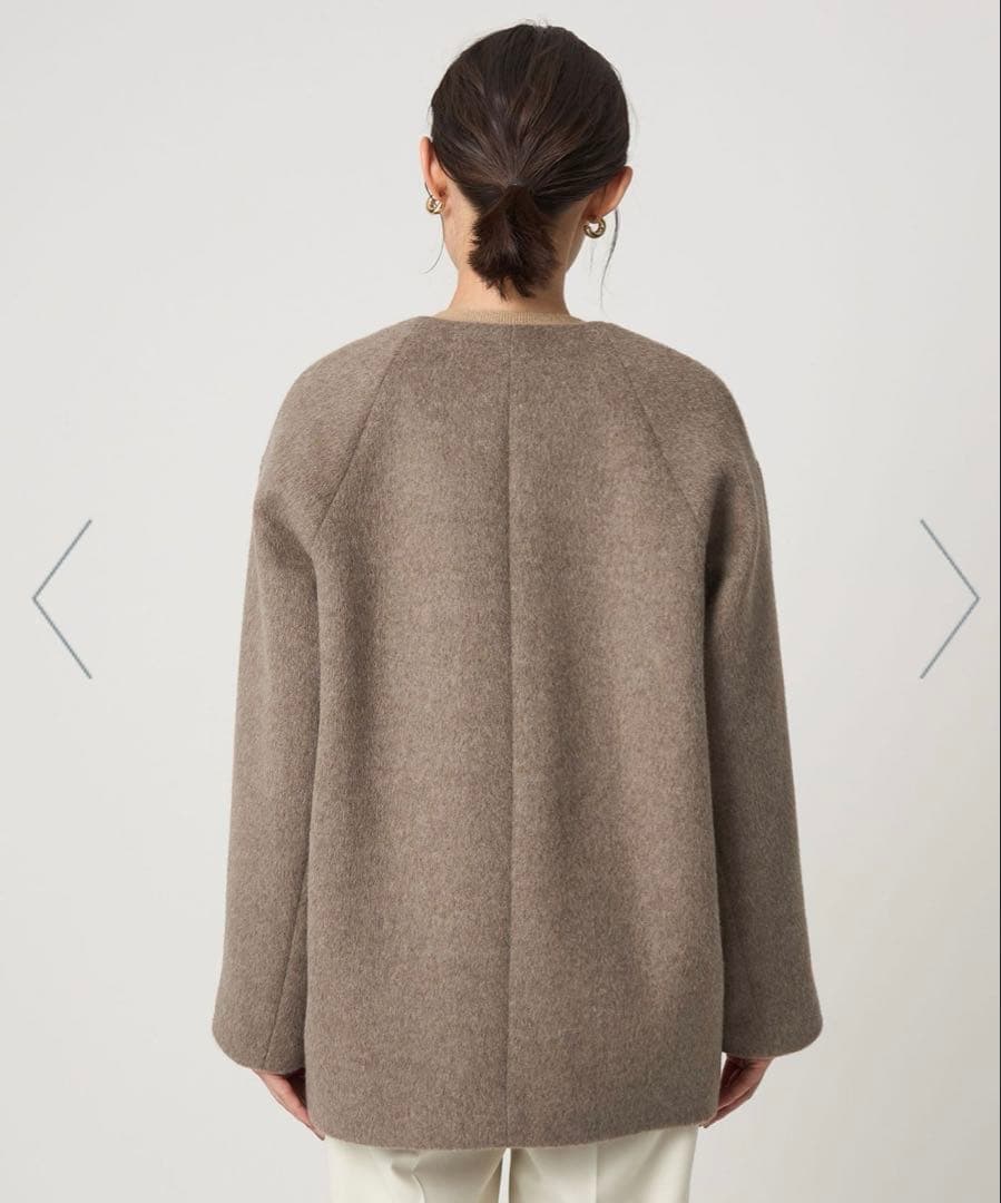 アンゴラビーバー 38 グリーンレーベルリラクシング ノーカラー ミドル コート