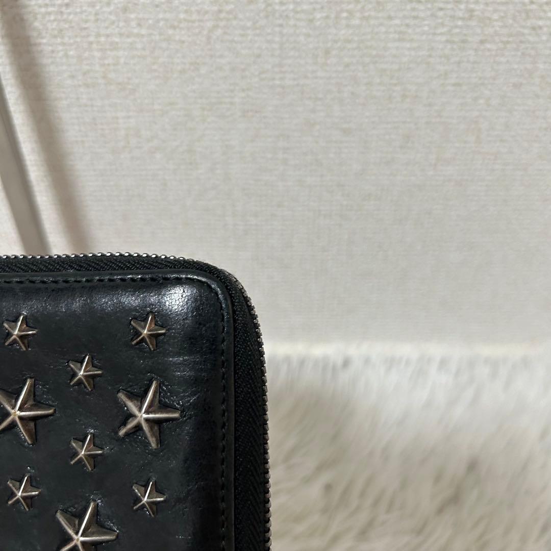 【美品✨スタッズ/コンパクトウォレット】ジミーチュウ　折り財布　レザー　ブラック