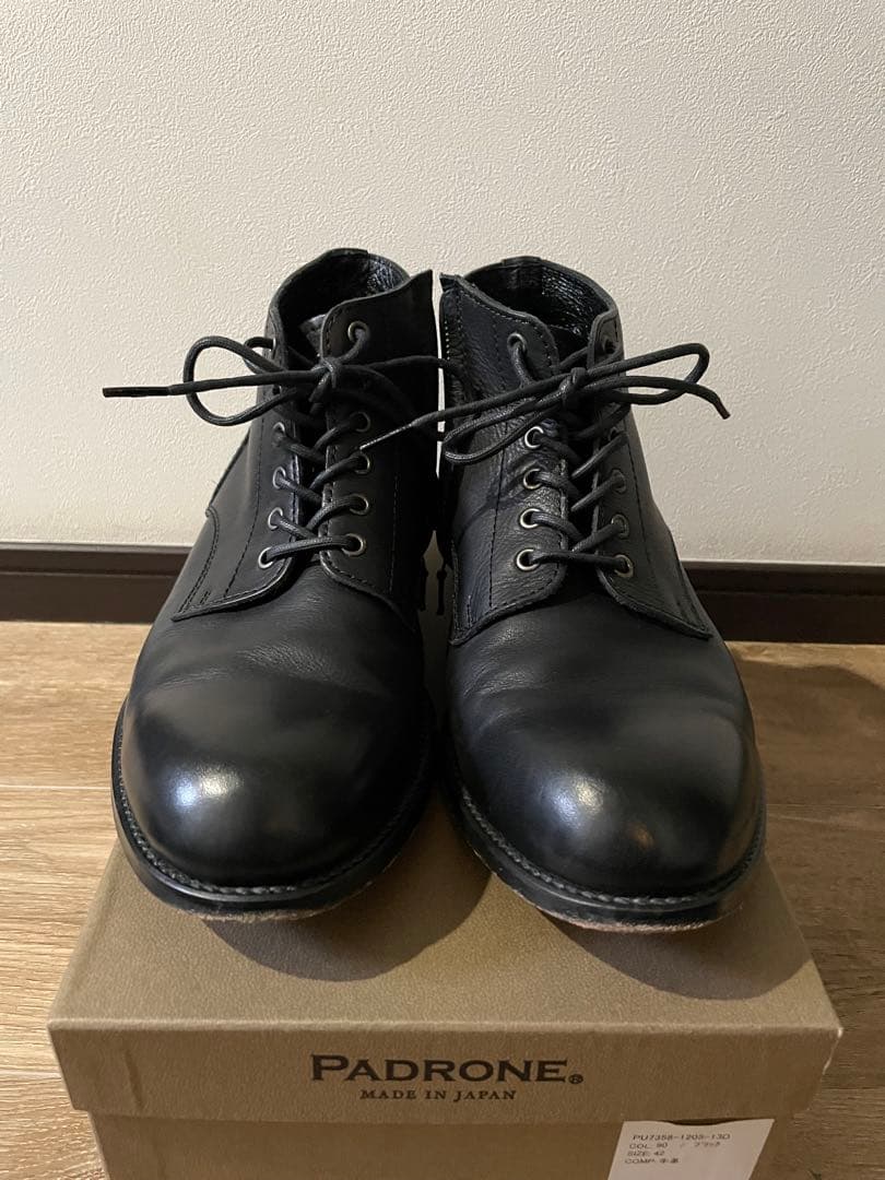 PADRONE ブラックレザーシューズ ジッパー付き パドローネ　27.5