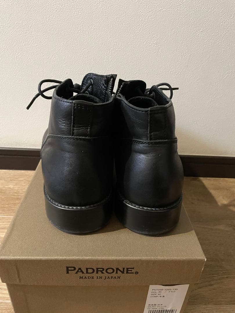 PADRONE ブラックレザーシューズ ジッパー付き パドローネ　27.5