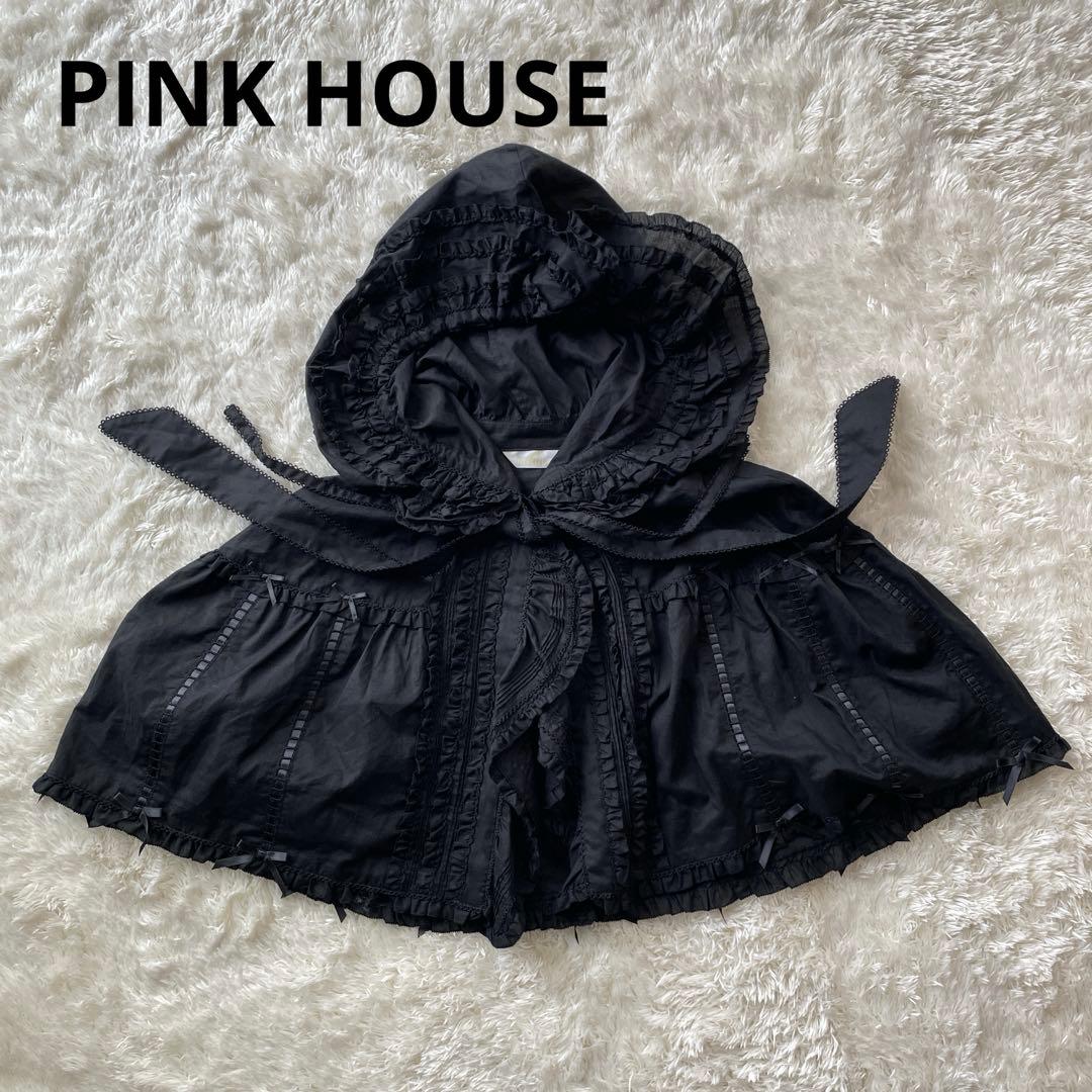 美品✨完売品　PINKHOUSE フリル使い　ローンケープ　ピコ　リボン　黒