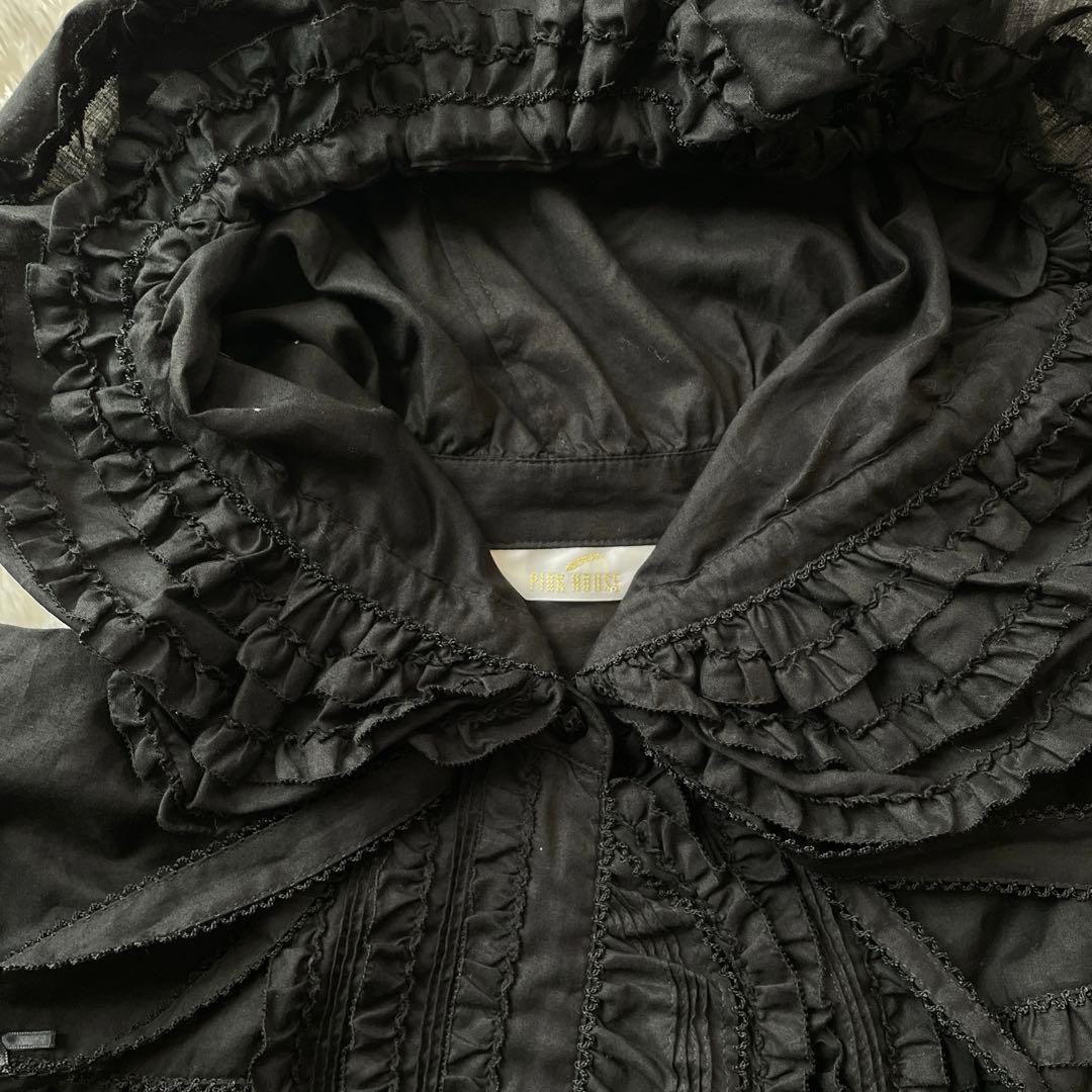 美品✨完売品　PINKHOUSE フリル使い　ローンケープ　ピコ　リボン　黒