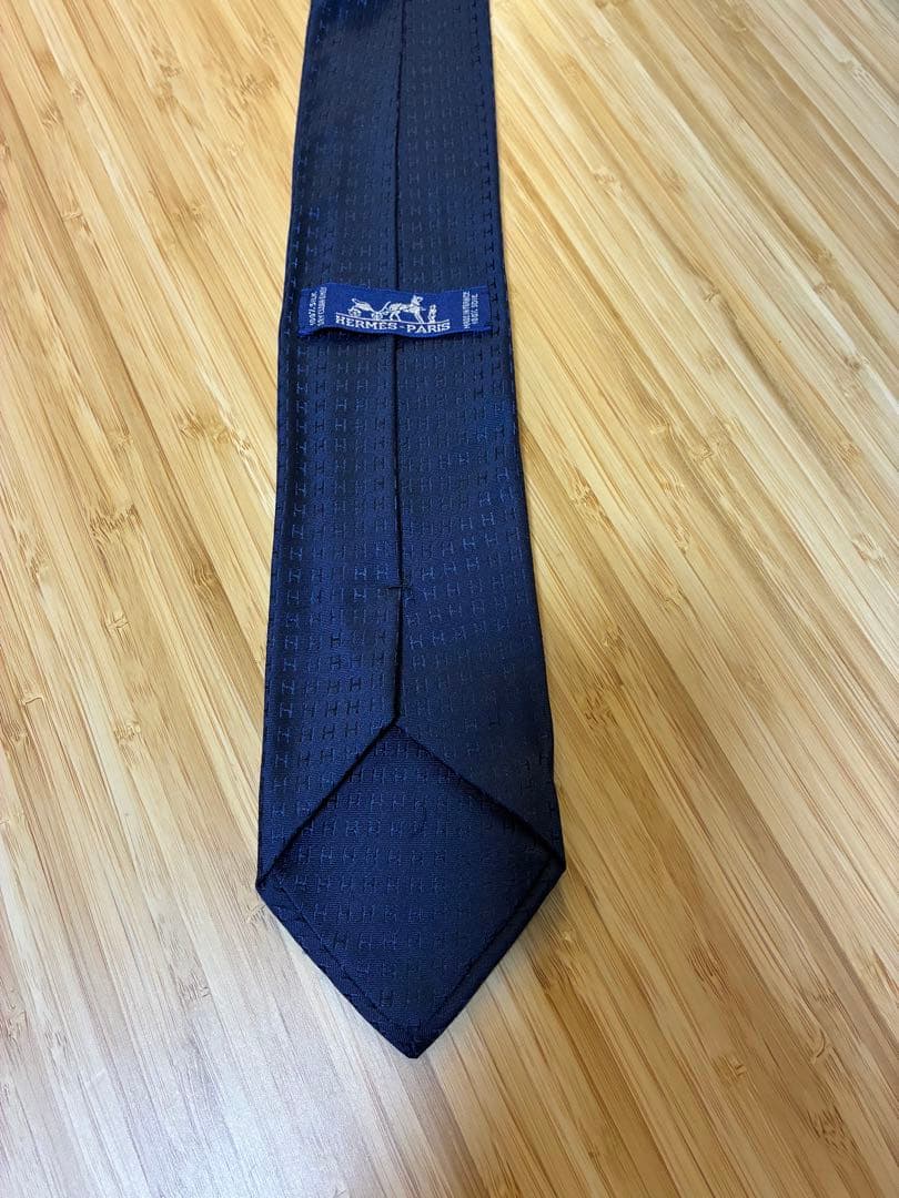 HERMES ネイビー シルクネクタイ