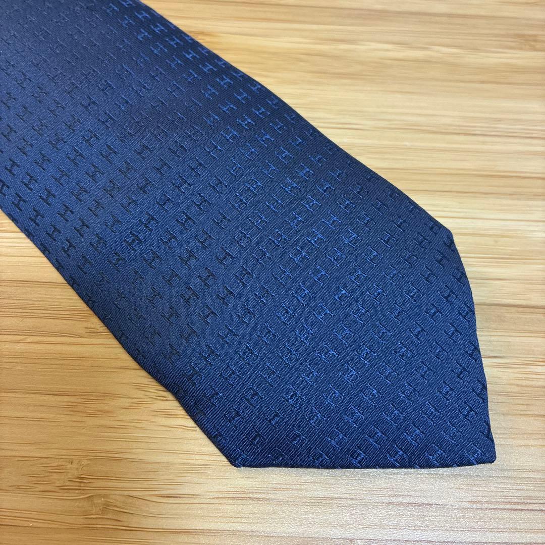 HERMES ネイビー シルクネクタイ