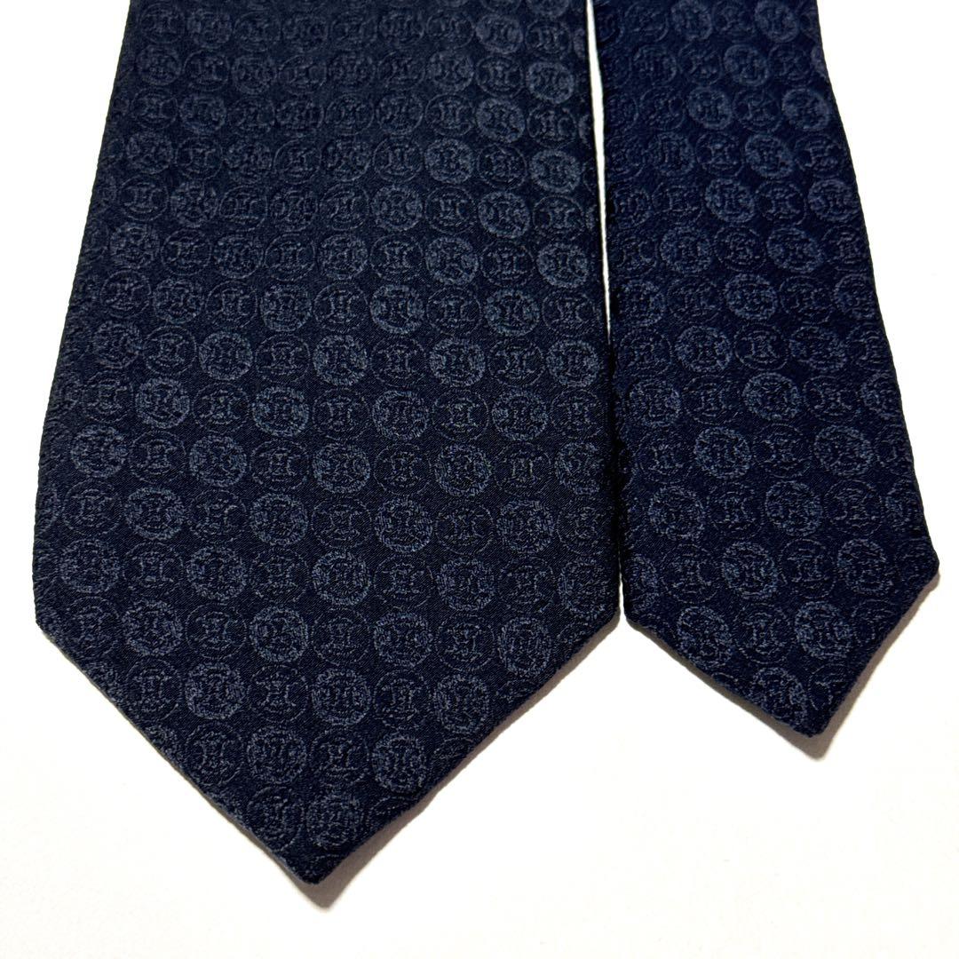 美品　セリーヌ　ネクタイ　マカダム　トリオンフ　ジャガード　無地　ネイビー