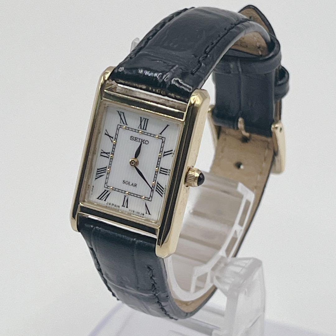 希少✨SEIKO セイコー クォーツ ソーラー ブラック 革ベルト