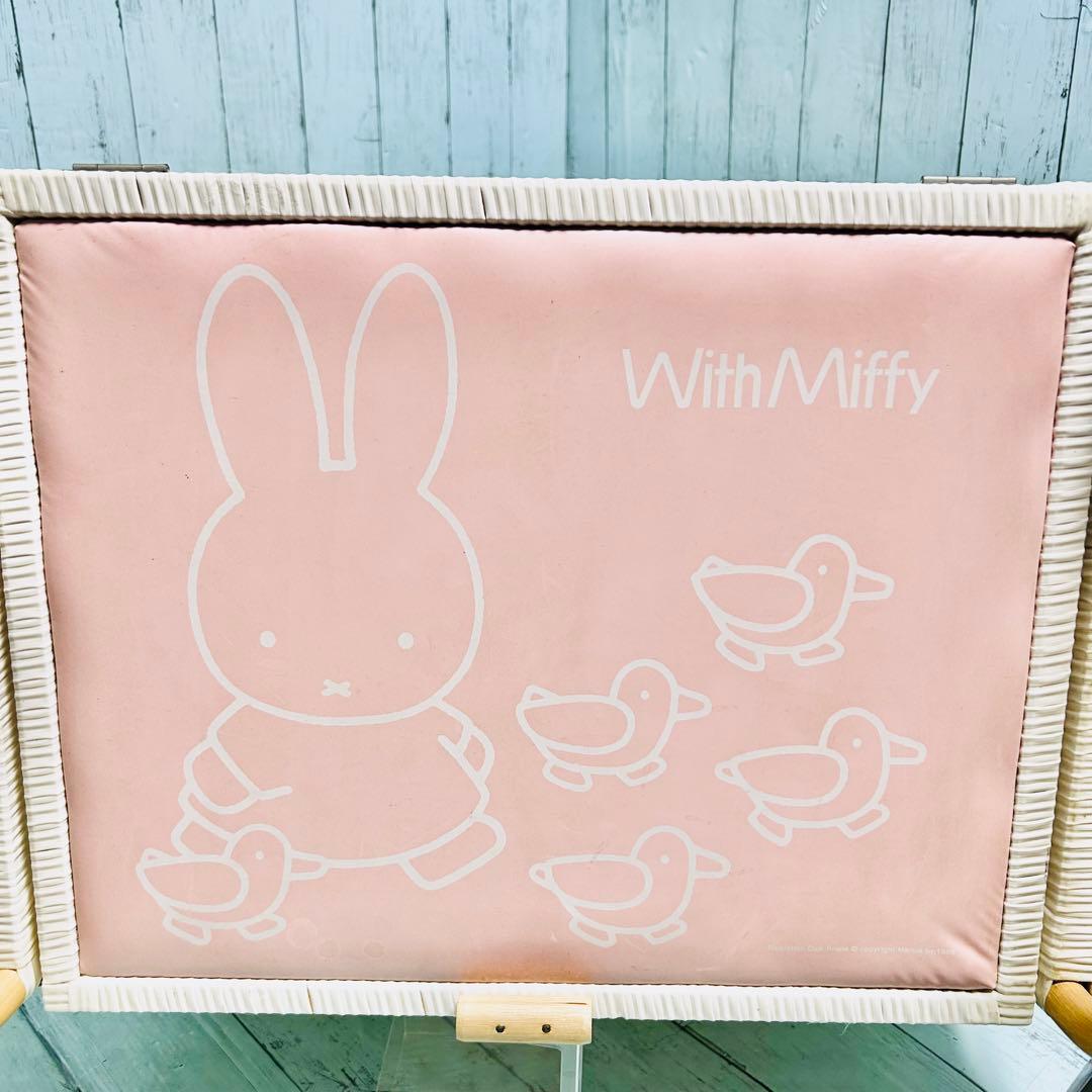 ミッフィー　ピンク　籐ラタン　大型 蓋付 バスケット3段　昭和レトロ　レア　希少