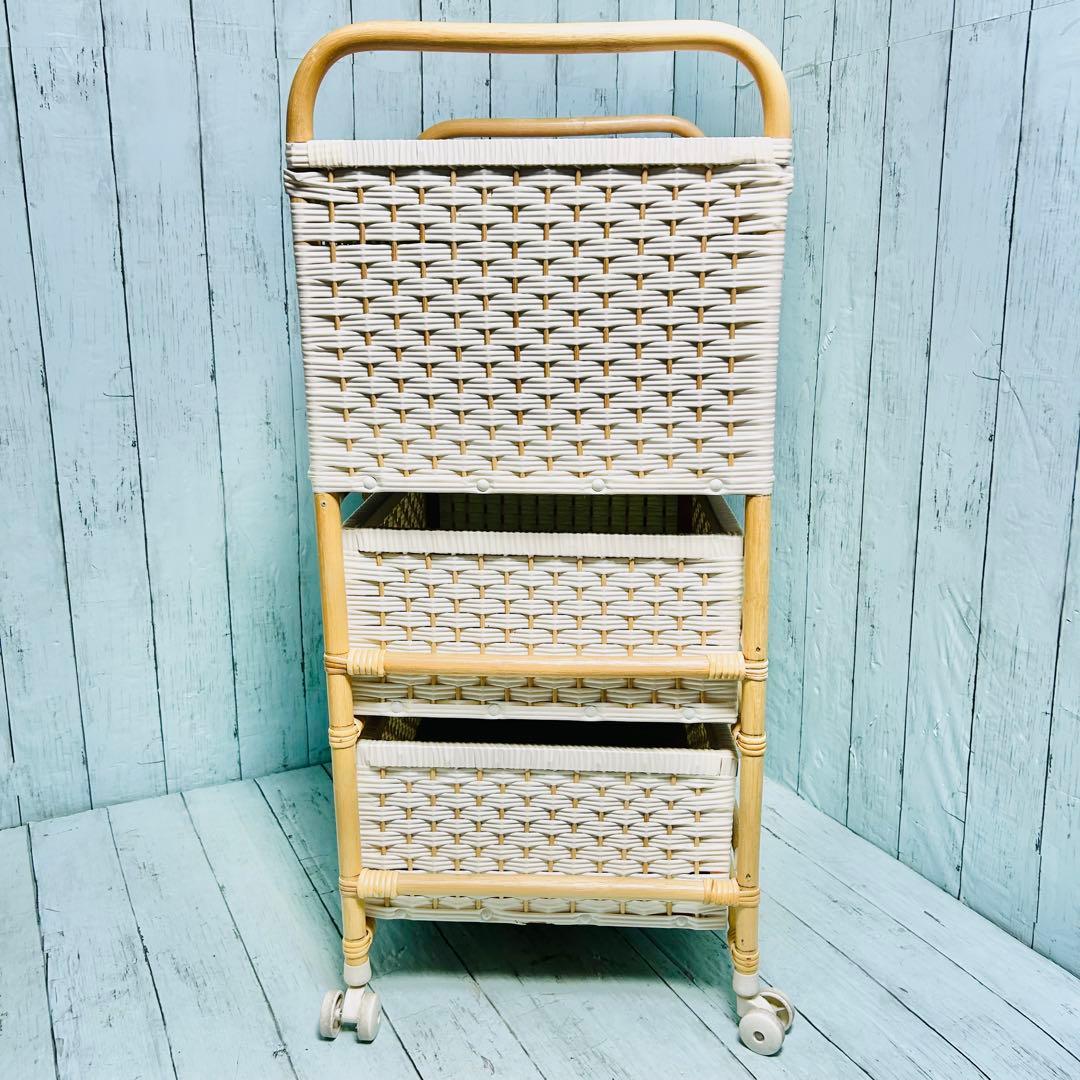 ミッフィー　ピンク　籐ラタン　大型 蓋付 バスケット3段　昭和レトロ　レア　希少