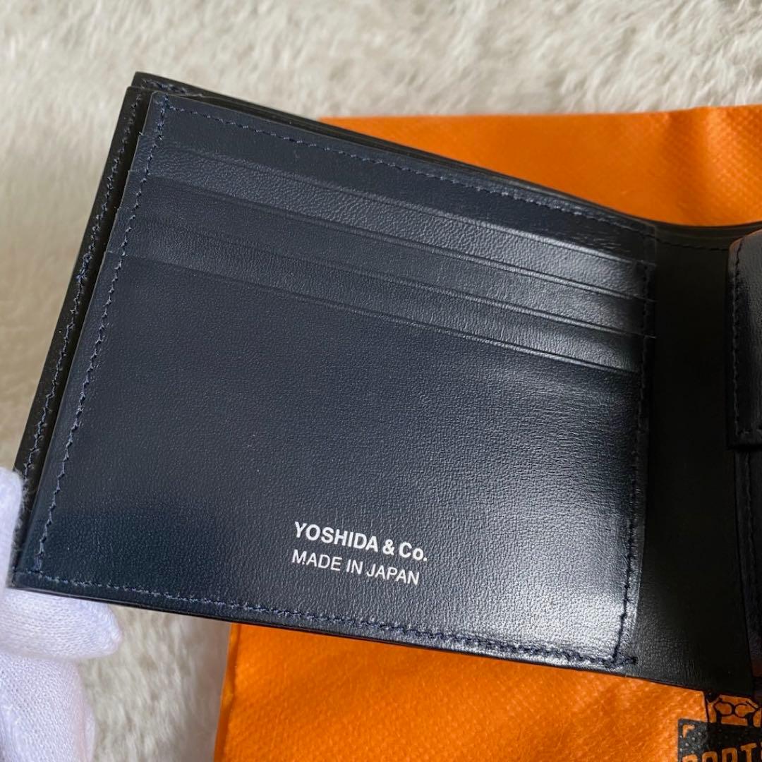 【美品】　ポーター　PLUME 二つ折り財布　本革　ネイビー　メンズ　レザー