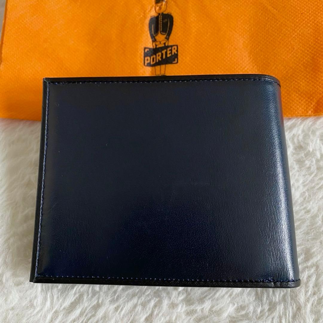 【美品】　ポーター　PLUME 二つ折り財布　本革　ネイビー　メンズ　レザー