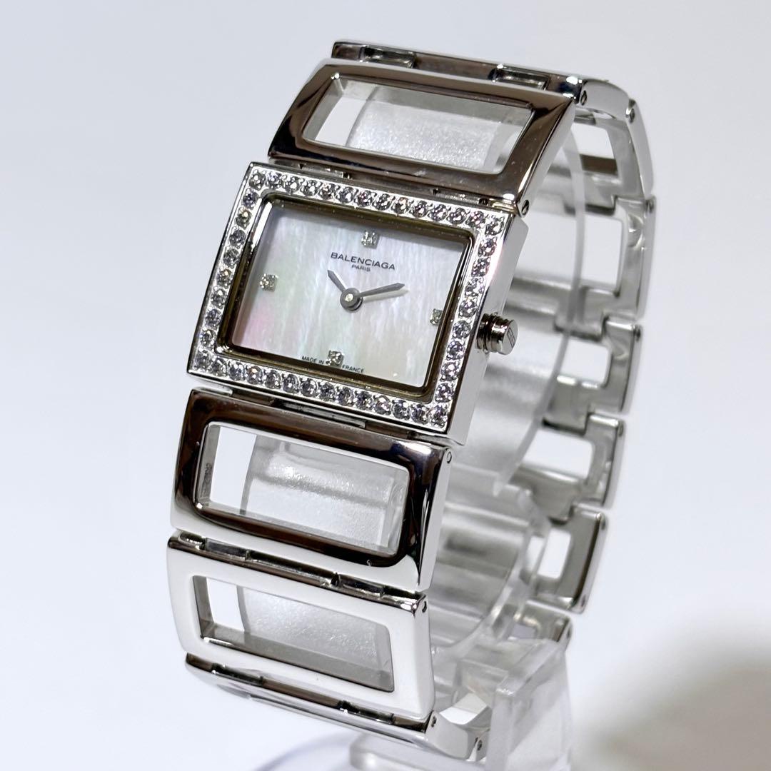 希少 稼働品 BALENCIAGA ブレスウォッチ シェル文字盤 クォーツ BB