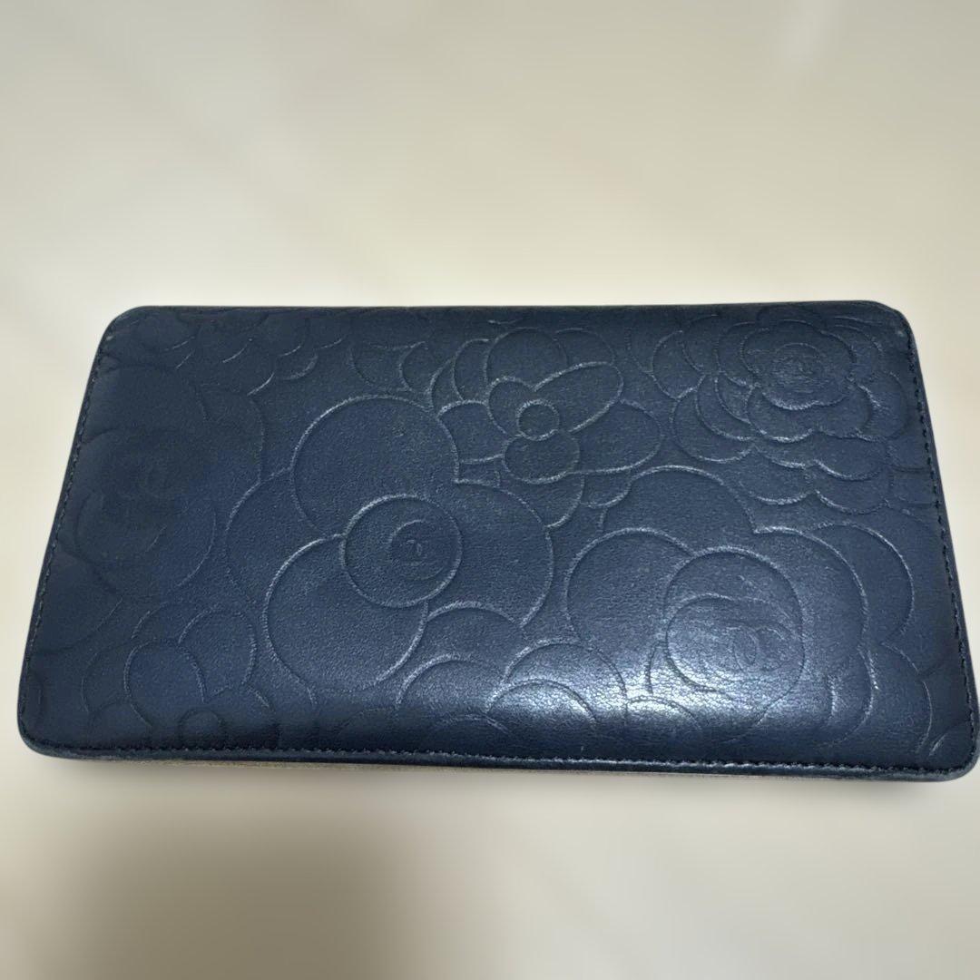 CHANEL　シャネル　カメリア　レザー　長財布　ブラック　黒　シール有り