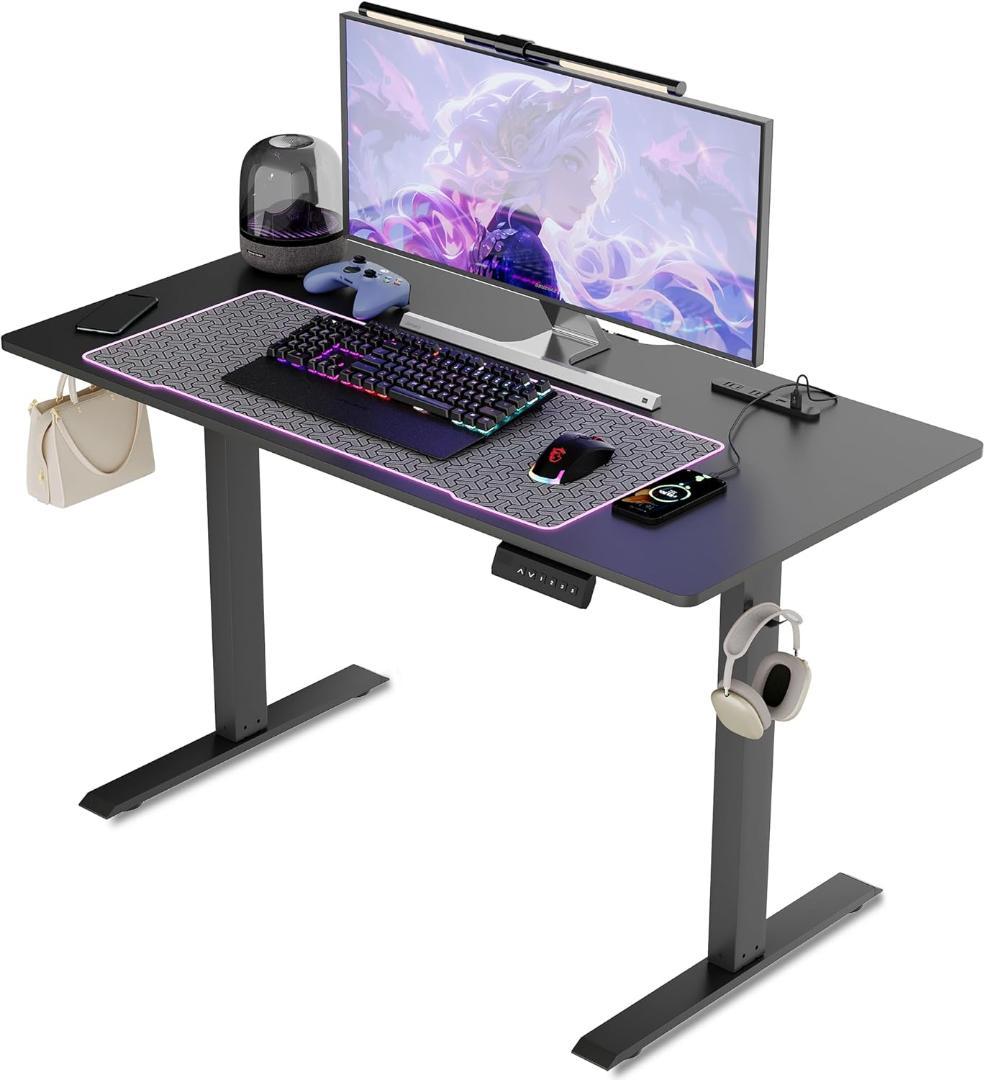 ゲーミングデスク 電動昇降式 メモリー機能 pcデスク コンセント付き ブラック