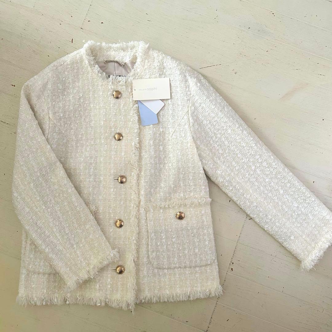 ★新品未使用タグ付き★ ノーリーズソフィ ツイードジャケット ノーカラー 38